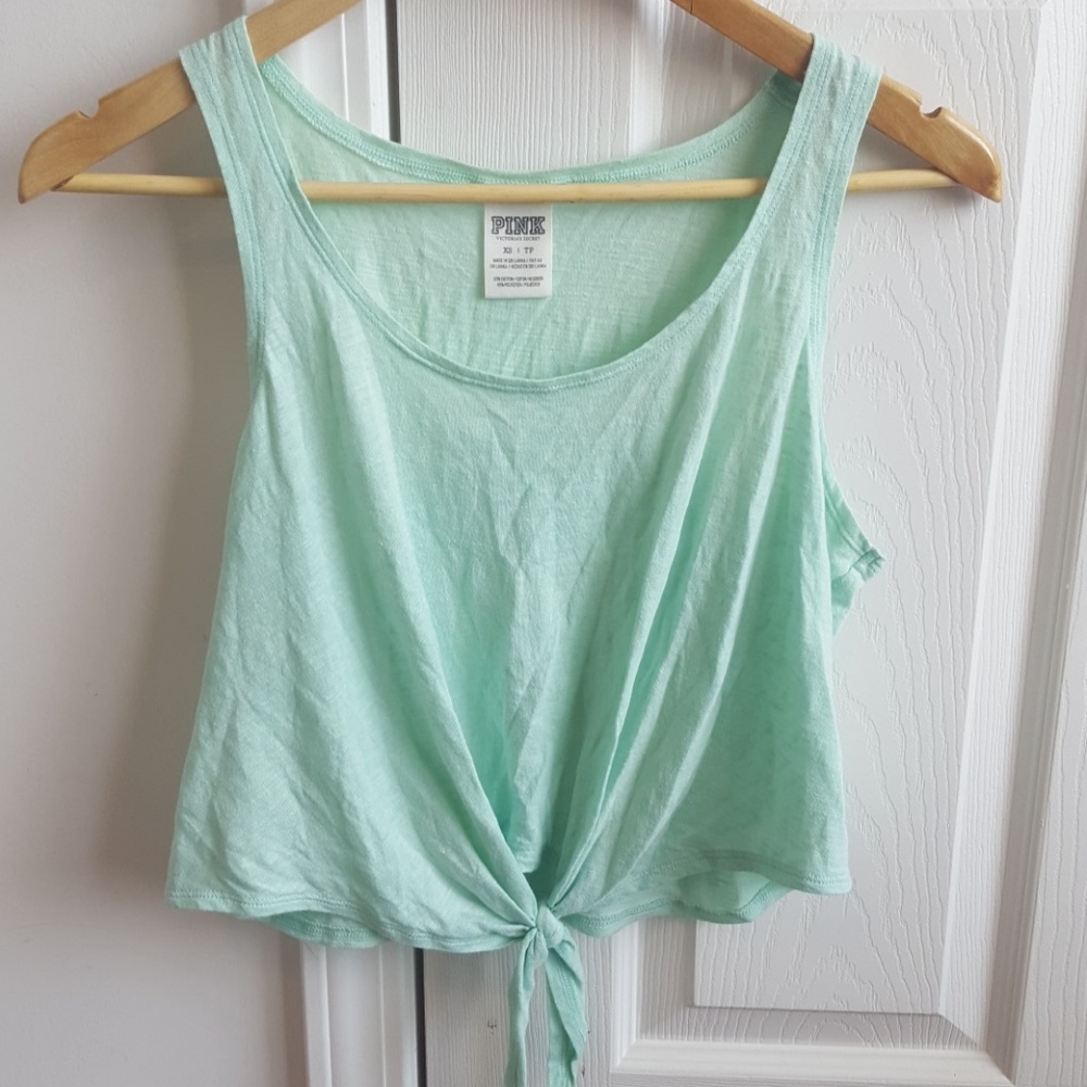 Victoria's Secret PINK Seafoam Green Tie Crop Tank
